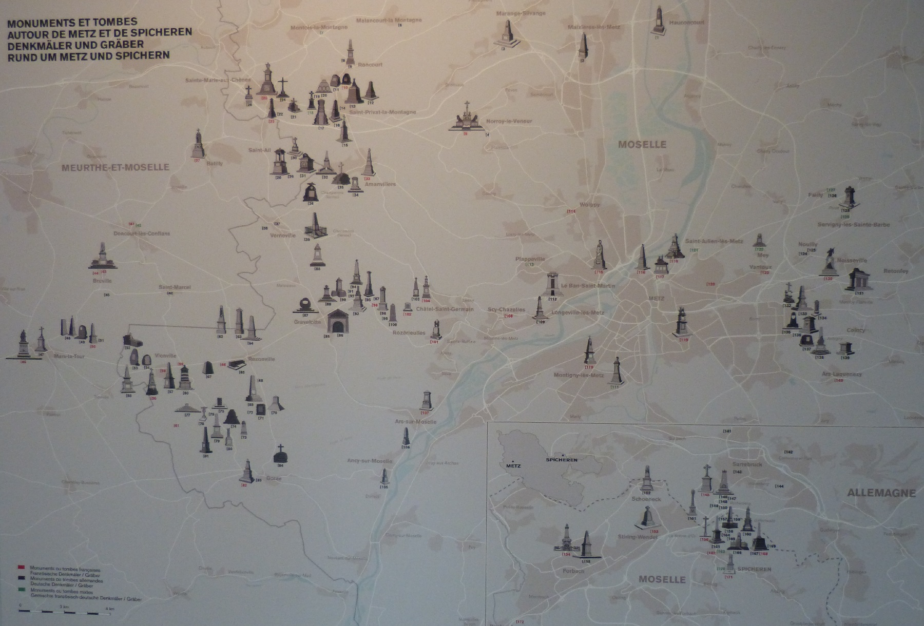 carte monuments et tombes 1870 Metz